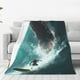thumbnail image 1 of Fotbe Surfing Shark Manta de Franela Acolchonada con Estampado, Súper Suave y Esponjosa, Extra Grande para Sofá, Cama, Uso Todo el Año-60"x50", 1 of 7