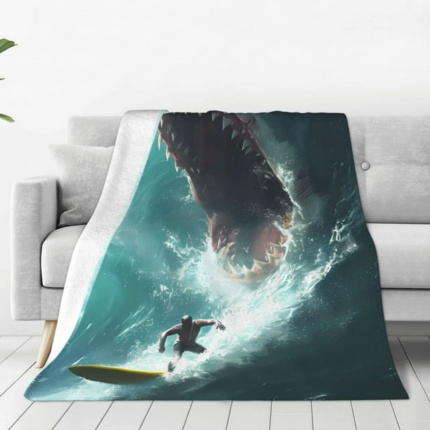 Fotbe Surfing Shark Manta de Franela Acolchonada con Estampado, Súper Suave y Esponjosa, Extra Grande para Sofá, Cama, Uso Todo el Año-60"x50"