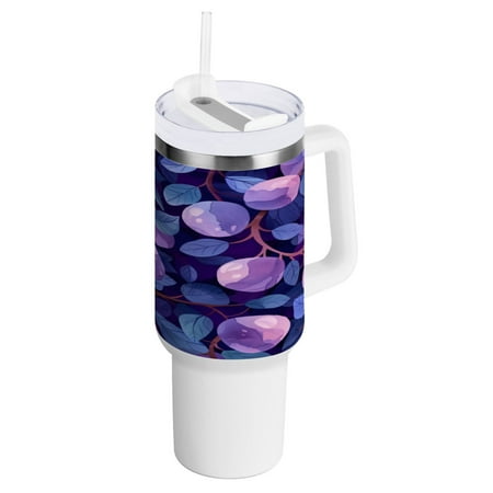 

40 Oz Car Handle Water Bottle 10.8x3.85 Inch Handle And Straw Travel Water Bottle Reusable Stainless Steel Water Bottle Large Purple Plum