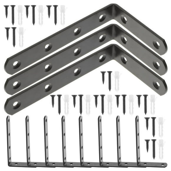 WASHWEPE 10Pcs L Bracket Corner Brace Heavy Duty for Office Use Stainless Steel Black Support