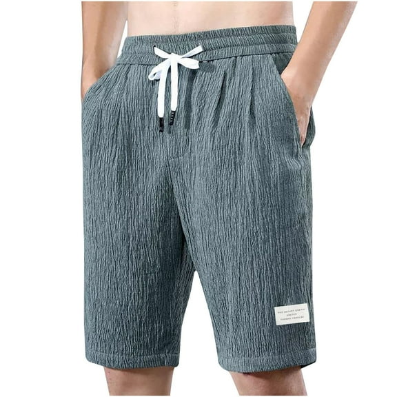 Summer Drawstring Loose Ice Silk Classic Half Shorts for Men Lightweight Casual Elastic Waist Beach Shorts with Pockets
