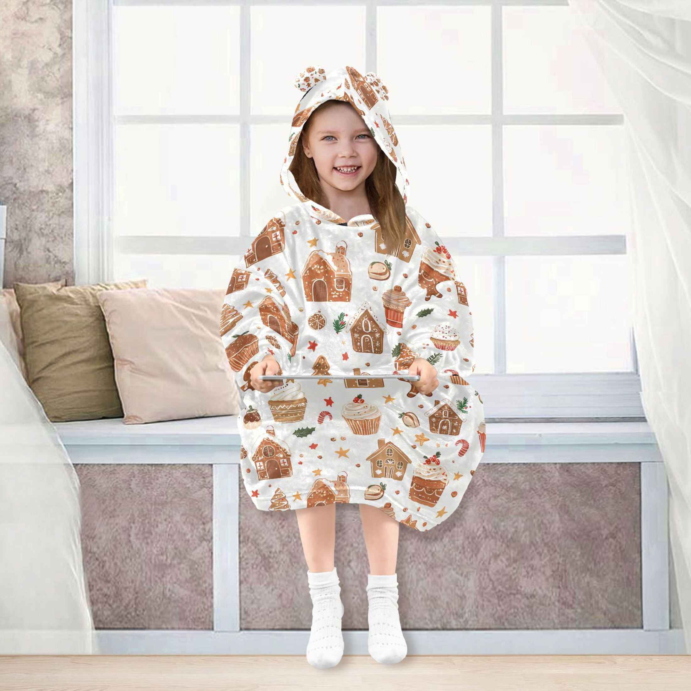 joogoo Wearable Blanket Hoodie for Gingerbread Christmas Cakes Oversized Sherpa Hooded 3-14 YR M