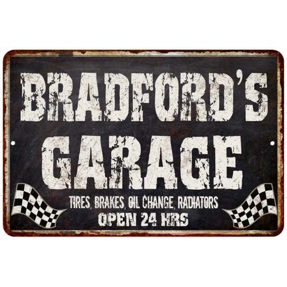 BRADFORD'S Garage Black Grunge Sign 8 x 12 High Gloss Metal 208120005458