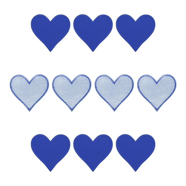 Parche de corazón Uxcell azul, parche de planchar, apliqué bordado de 2.8x2.68 pulgadas para reparación de ropa, mochila, 10 piezas