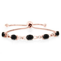 Gem Stone King 18K Rose Gold Plated Silver Black Sapphire and White Lab Grown Diamond Tennis Bracelet for Women (5.52 Cttw, Gemstone September Birthstone, Oval 7x5MM, Fully Adjustable up to 9 inch)