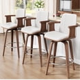 thumbnail image 2 of Set of 3 Counter Height Swivel Bar Stools with Arms, Mid-Century Modern Bentwood Design, PU Leather Upholstery, White, 2 of 7