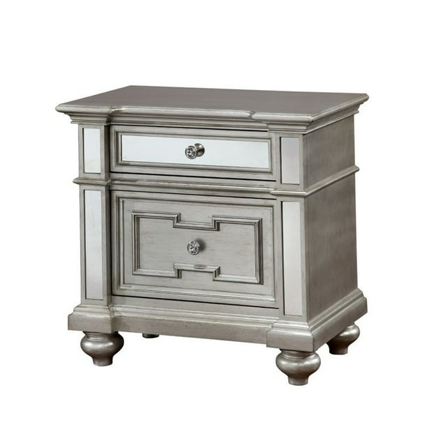 Bowery Hill 2 Drawer Mirrored Nightstand In Silver Walmart Com Walmart Com