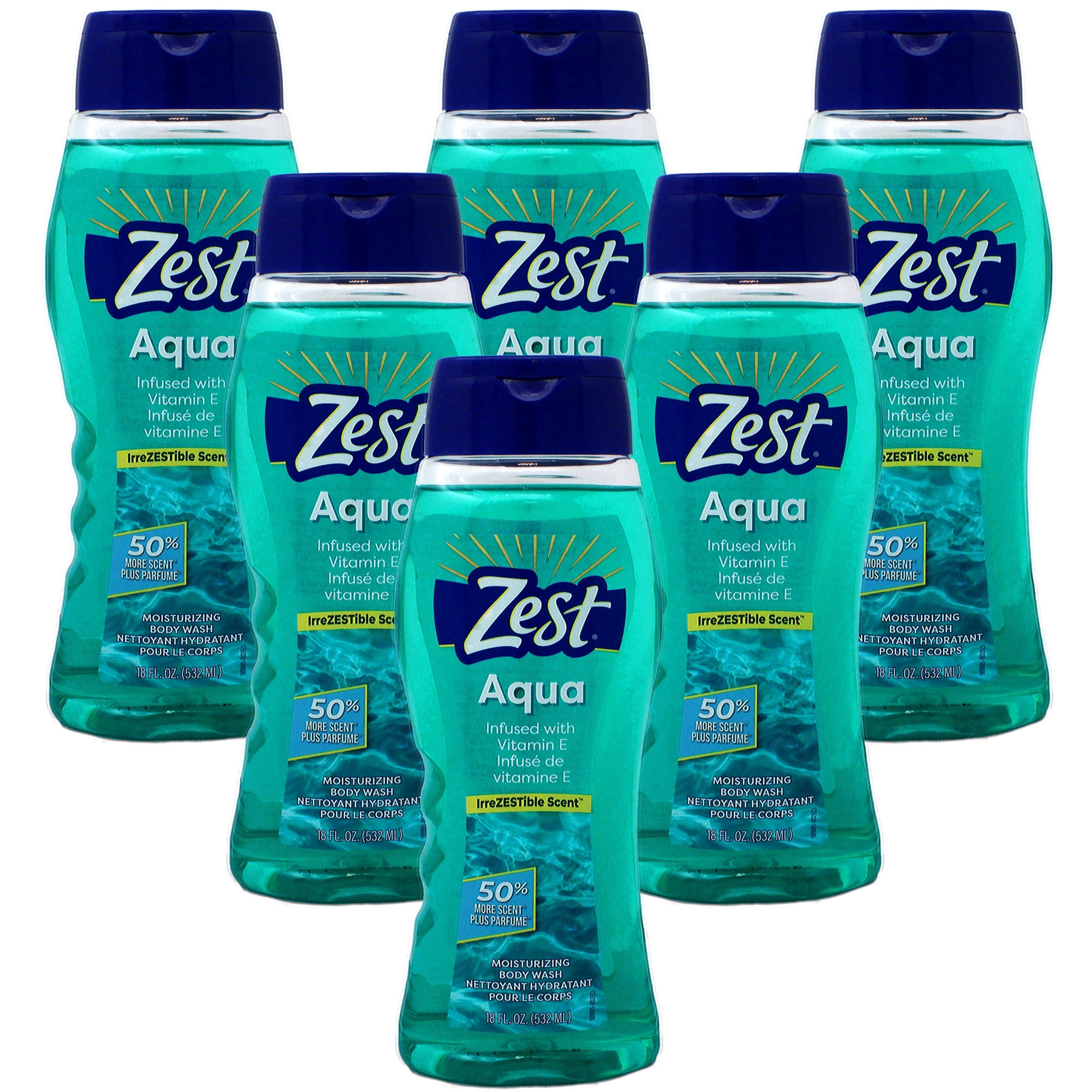 Zest Aqua Hydrating Body Wash, 18 Fl Oz (Pack Of 6) - Moisturizing & Refreshing Shower Gel, Easily Lathers For A Relaxing Bubble Bath - Foaming & Exfoliating Skin Cleanser For A Smooth & Clean Skin.