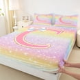 thumbnail image 3 of Homewish Initial C Letter Queen Sheet Sets for Girls, Dreamy Galaxy Stars Rainbow Flat Sheet, Cute Princess Style Queen Fitted Sheet, Ultra Soft Bedroom Decor, 4-Piece, 3 of 7
