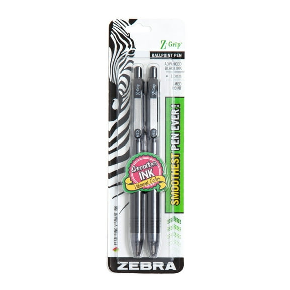 Zebra Z-Grip Retractable Ballpoint 1.0mm Black 2pk