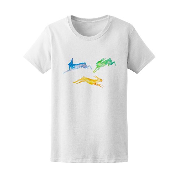 Three Watercolor Jumping Rabbits Tee Women's -Image by Shutterstock