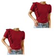 thumbnail image 2 of sweethay Camiseta de mujer con volantes de Color sólido Casual suelta Linda blusa para niñas fiesta escolar verano Top elegante ropa de moda Type15 NO15 sweethay CBP360577, 2 of 5