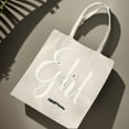 thumbnail image 2 of Stylish Cream Canvas Tote Bag with Cursive Design & Leaf - Shaped ' O ' - Perfect for Shopping Travel & Parties - Multifunctional Reusable Bag, 2 of 6