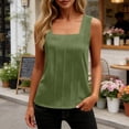 thumbnail image 2 of HomeDM Women's Sleeveless Tank Tops Square Neck Loose Fit Summer T-Shirts Solid Color Trendy Pleated Tops Army Green Size XL, 2 of 7