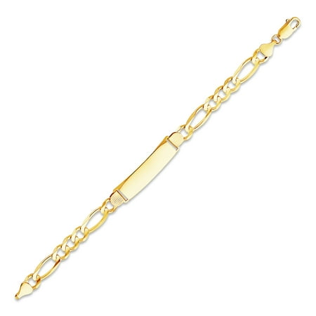Mens Gold Figaro Bracelet - 14k Yellow Gold Mens Figaro 3+1 ID Bracelet - 8.5