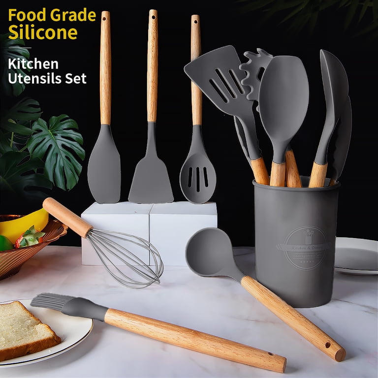 12 PCS Silicon Kitchen Set Wood Handle