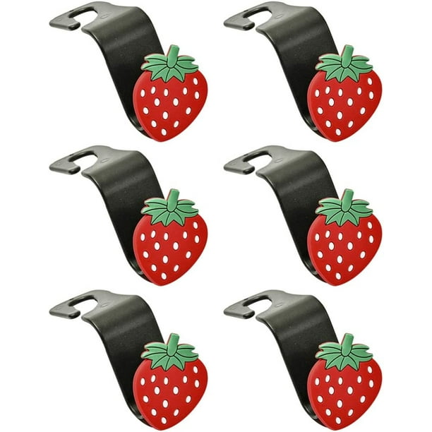 6pcs Car Seat Headrest Hooks Cartoon Strawberry Back Seat Organizer