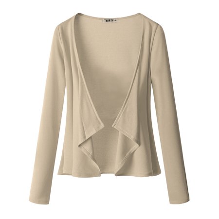 - Doublju Womens Long Sleeve Jersey Knit Draped Open Front Cardigan