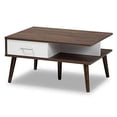 thumbnail image 1 of Baxton Studio Merlin Deux Tons Noyer et Blanc Fini Table Basse à 2 Tiroirs, 1 of 2