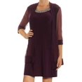 thumbnail image 1 of R&M Richards Women's 2 Piece Mesh Panel Beaded Neck Jacket Dress, Plum, 14, 1 of 2