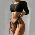 thumbnail image 2 of Swimsuits For Women Sevevn Women's Solid Color Three-piece Bikini Swimsuit With Long Sleeve Top Black M, 2 of 4