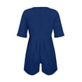 thumbnail image 4 of ZEHJUHAN Women's Solid Color Casual Chic V-Neck Romper - Short Sleeve Jumpsuit with Pockets for Summer Dark Blue，S, 4 of 17
