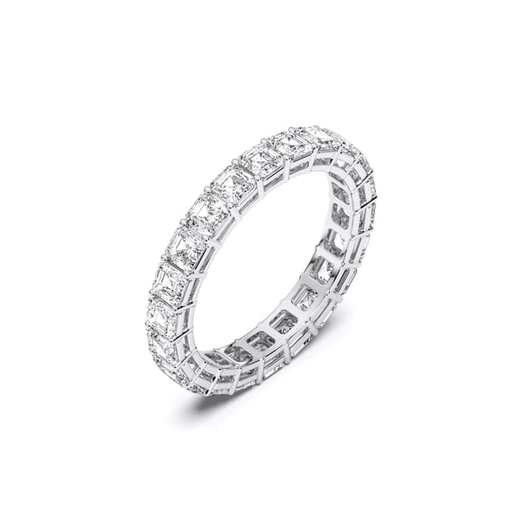 KEEVA JEWELS 3.00 Carat High Quality Asscher Shape Moissanite Eternity Band for Women Made in White Gold Plated Silver Size 9