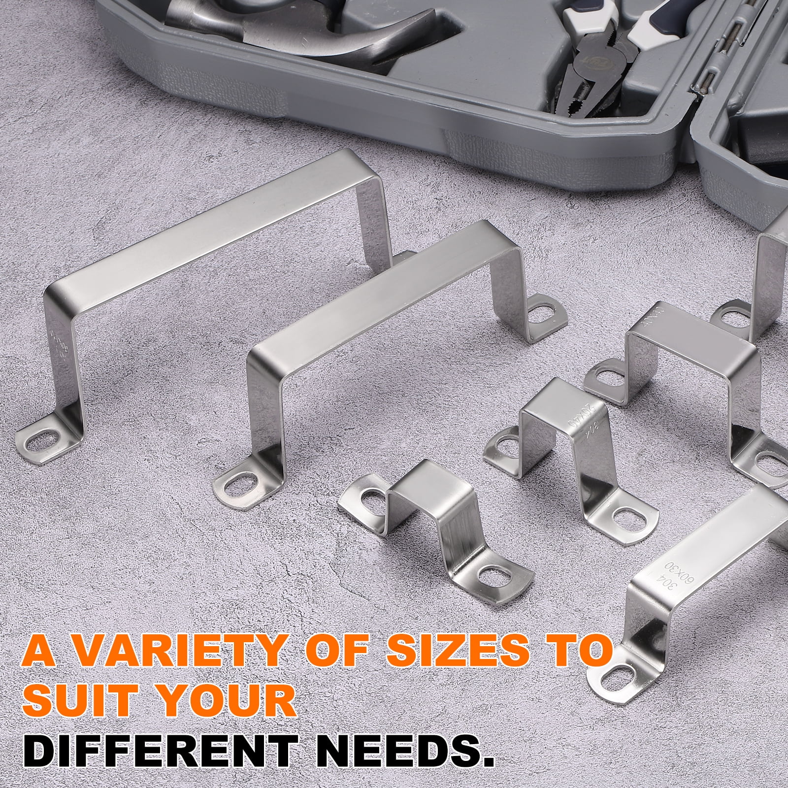 5pack Square Pipe Clamp 60x60mm 304 Stainless Steel Tube Buckle, Silver