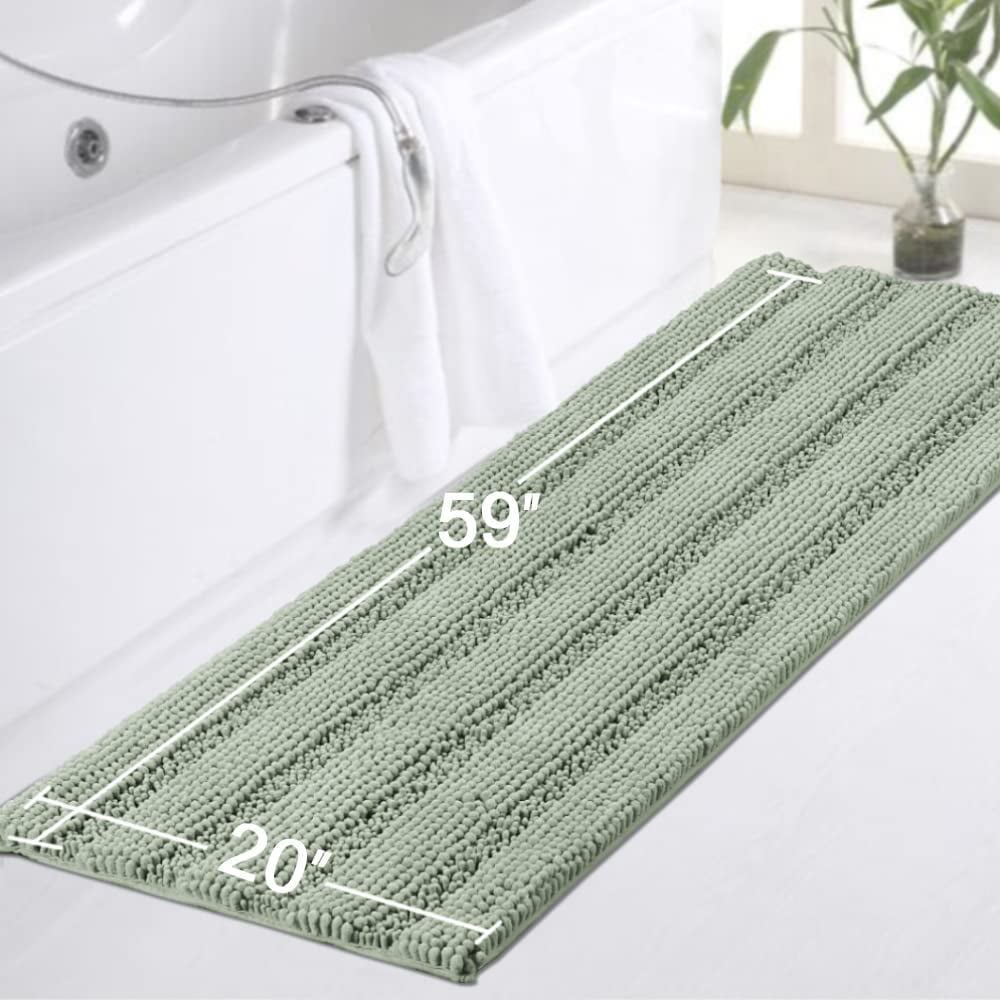 ZGAD  Sage Green Bathroom Rugs Runner Extra Long Large Bath Mat Plush Shaggy Chenille Bathroom Rug 47 x 17 Non-Slip Bath Rug Runner Extra Soft & Absorbent Thick Floor Mats, Machine Washable, Sage