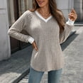 thumbnail image 5 of Josdec Women's Color Block Trim V-Neck Vertical Ribbed Knit Pullover Top, Raglan Long Sleeve Curved Hem Casual Fashion Tops S-XXL, 5 of 6