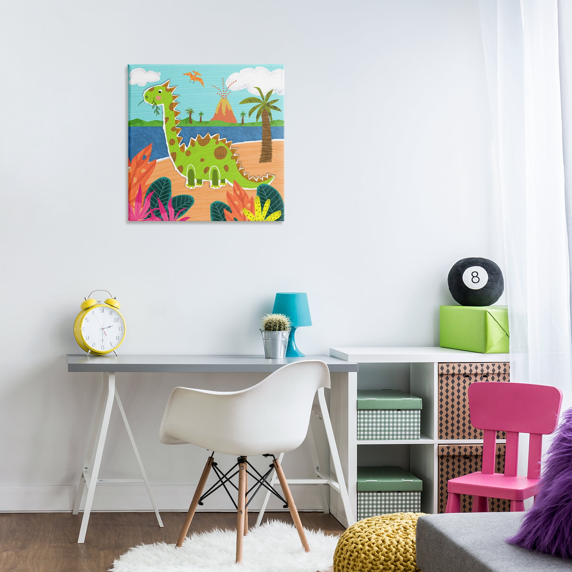 Stupell Industries Dinosaur on Beach Animals Painting Wrapped Canvas Art Print Wall Art, 24 x 24