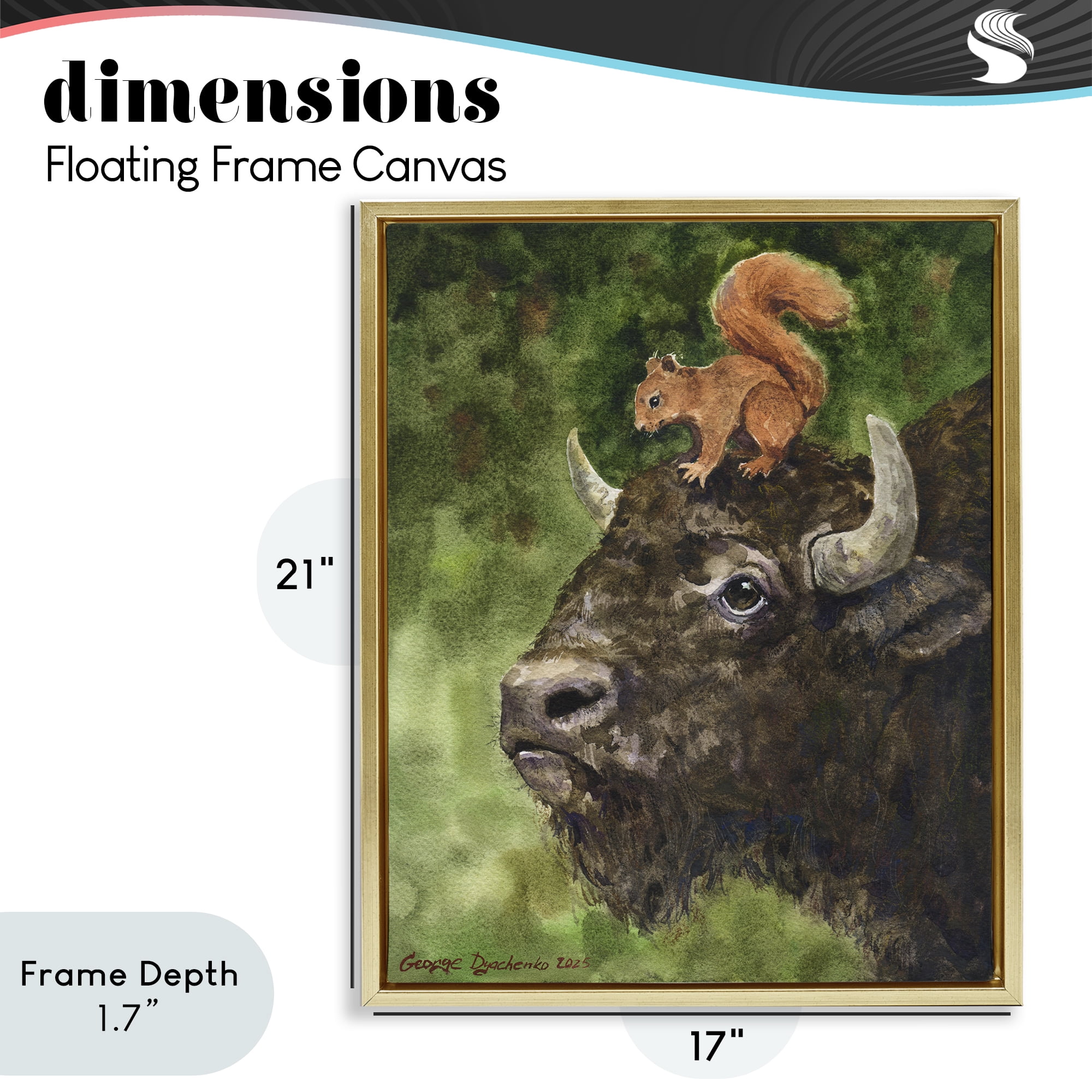 Stupell Industries Bison & Squirrel Duo Gold Framed Floater Canvas Wall Art, design by George Dyachenko
