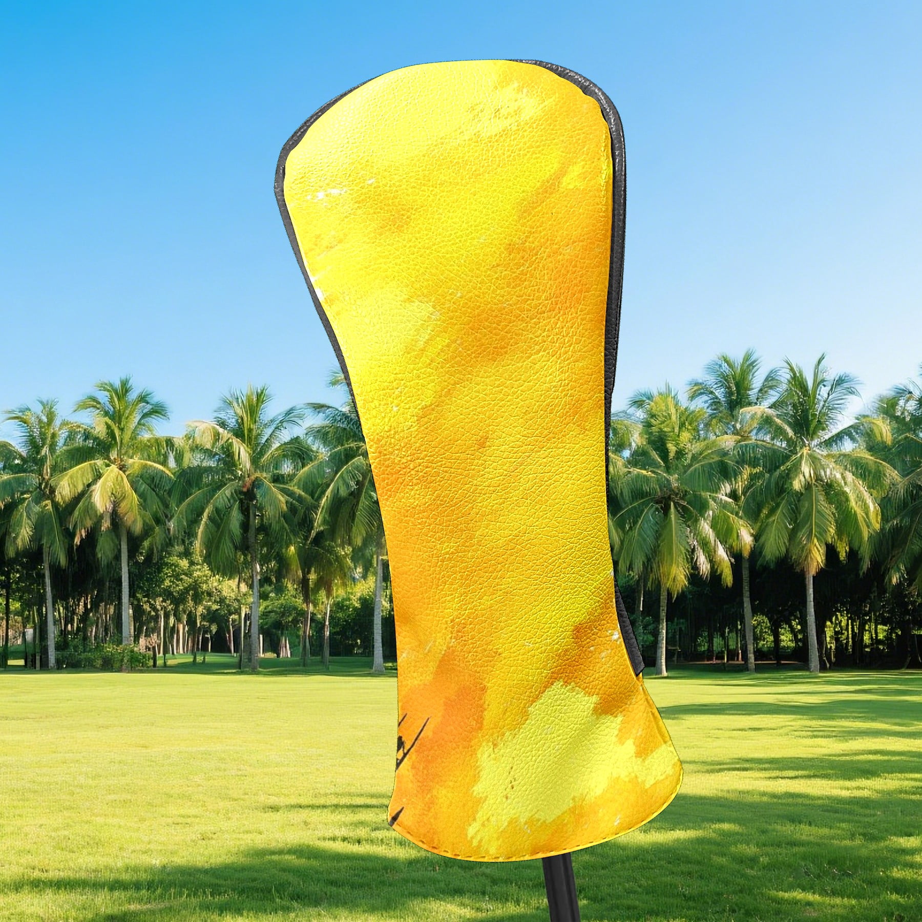 Golf Club Covers PU Leather Waterproof Head Covers for Fairway Woods Hybrids Yellow Painting Unisex Fits Most Brands