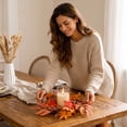 thumbnail image 4 of OutmaxHome Fall Artificial Candle Ring Wreath, Small Fake Autumn Leaves Berry Wreath, Thanksgiving Halloween Home Table Decor Candle Ring, 4 of 9