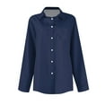 thumbnail image 4 of Women's Button Down Shirts Long Sleeve Business Work Tops Casual with Pockets Jacket for Office and Daily Wear Fashion Outfits ,Dark Blue L, 4 of 6