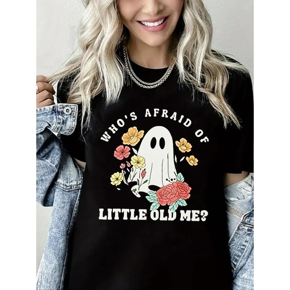 Ghost Print Halloween Spooky Season Short Sleeve Shirt for Women