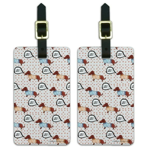 Woof Goes the Wieners Dachshunds Dogs in Sweaters Pattern Luggage ID Tags Suitcase Carry-On Cards - Set of 2