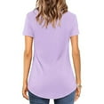 thumbnail image 3 of TIHLMK T Shirts for Women Purple Women Casual Short Sleeve Flared Sleeves V-Neck Solid Loose T-Shirt Blouse Tops Gift for Womens Tops, 3 of 7