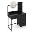 thumbnail image 4 of EDTara Lighted Round Mirror Vanity Desk, Small Makeup Table With Built-In Outlet, 4 Fabric Drawers and Three Shelves, 4 of 7