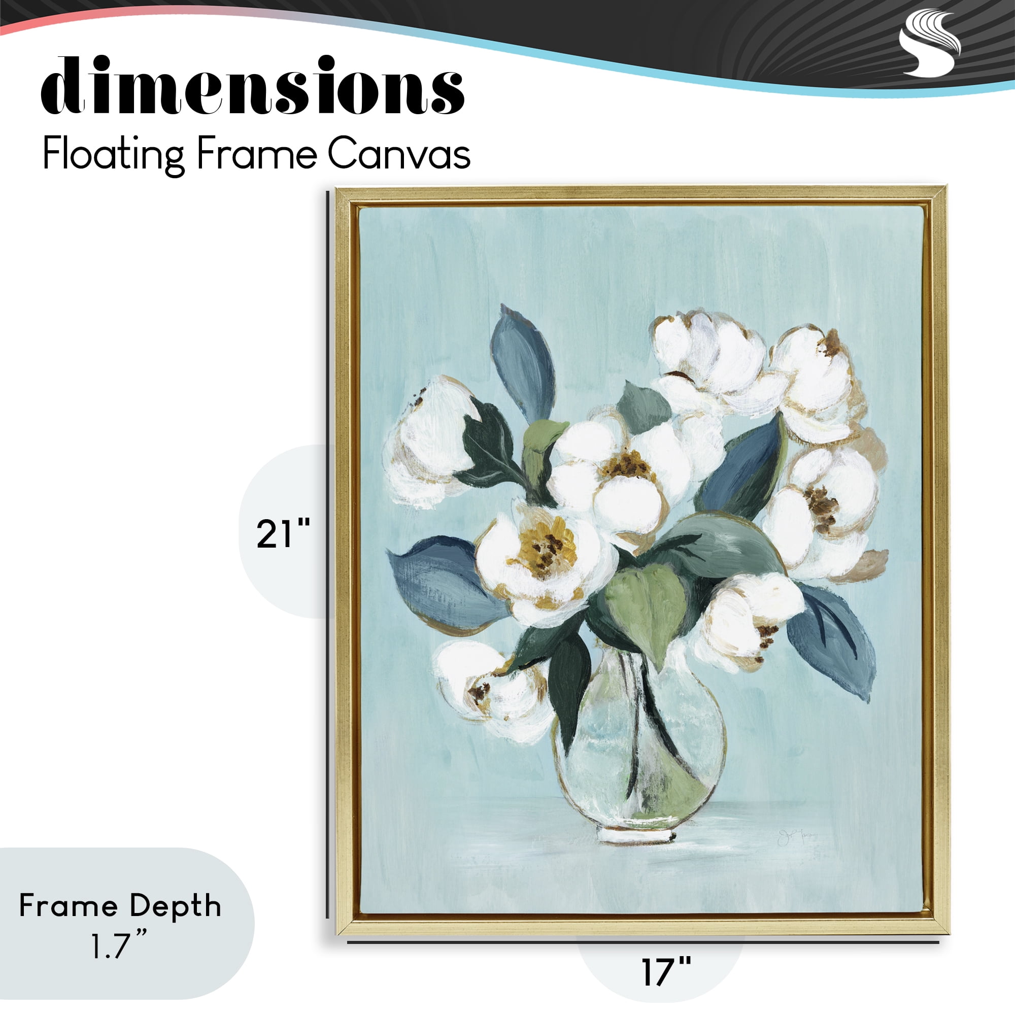 Stupell Industries Magnolia Arrangement over Blue Gold Framed Floater Canvas Wall Art, design by Janet Tava
