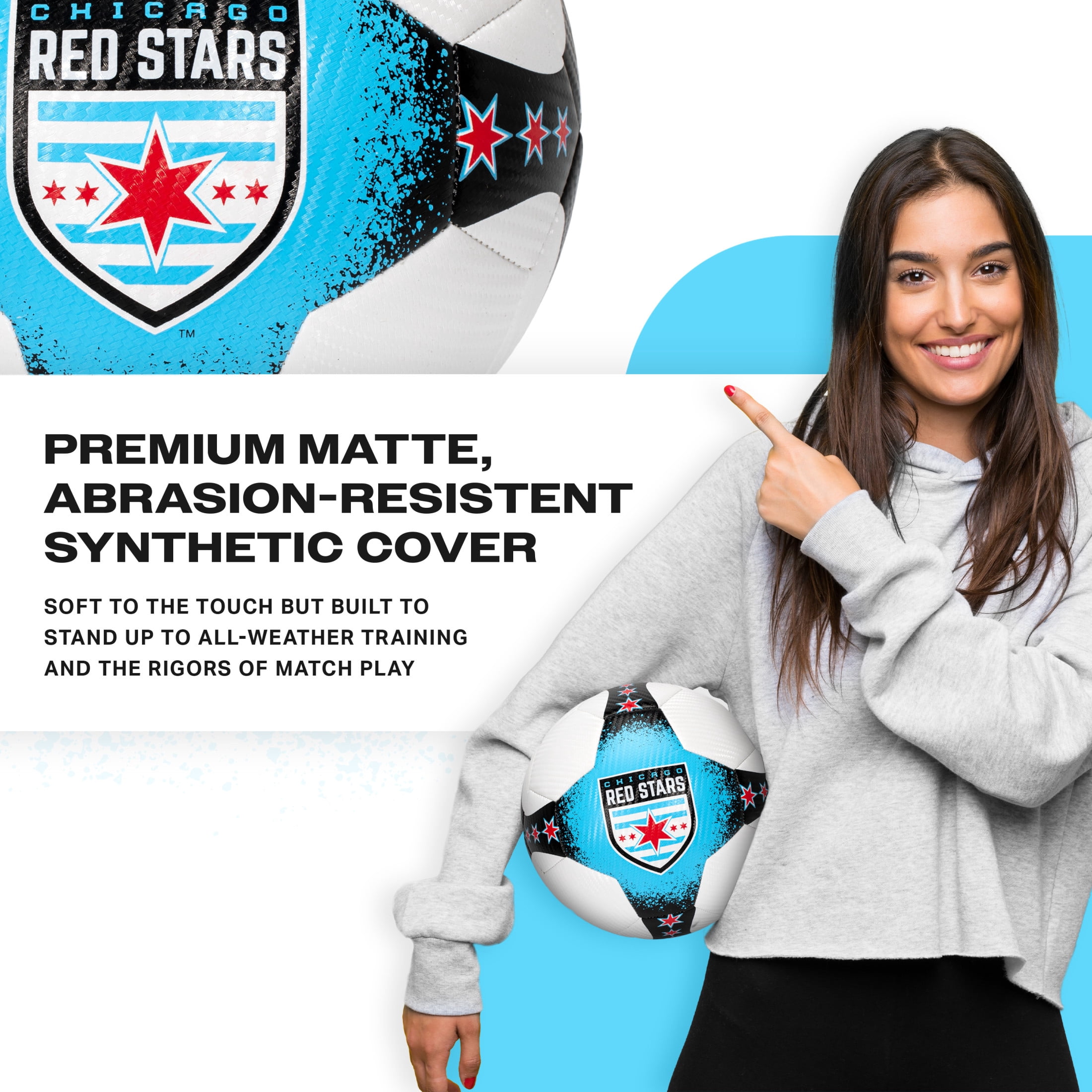 Franklin Sports NWSL Chicago Red Stars Soccer Ball - Official Size 5 Soccer Ball - Regulation Size + Weight Soccer Ball for Kids + Adults - Boys + Girls Soccer Ball - Air Pump Included