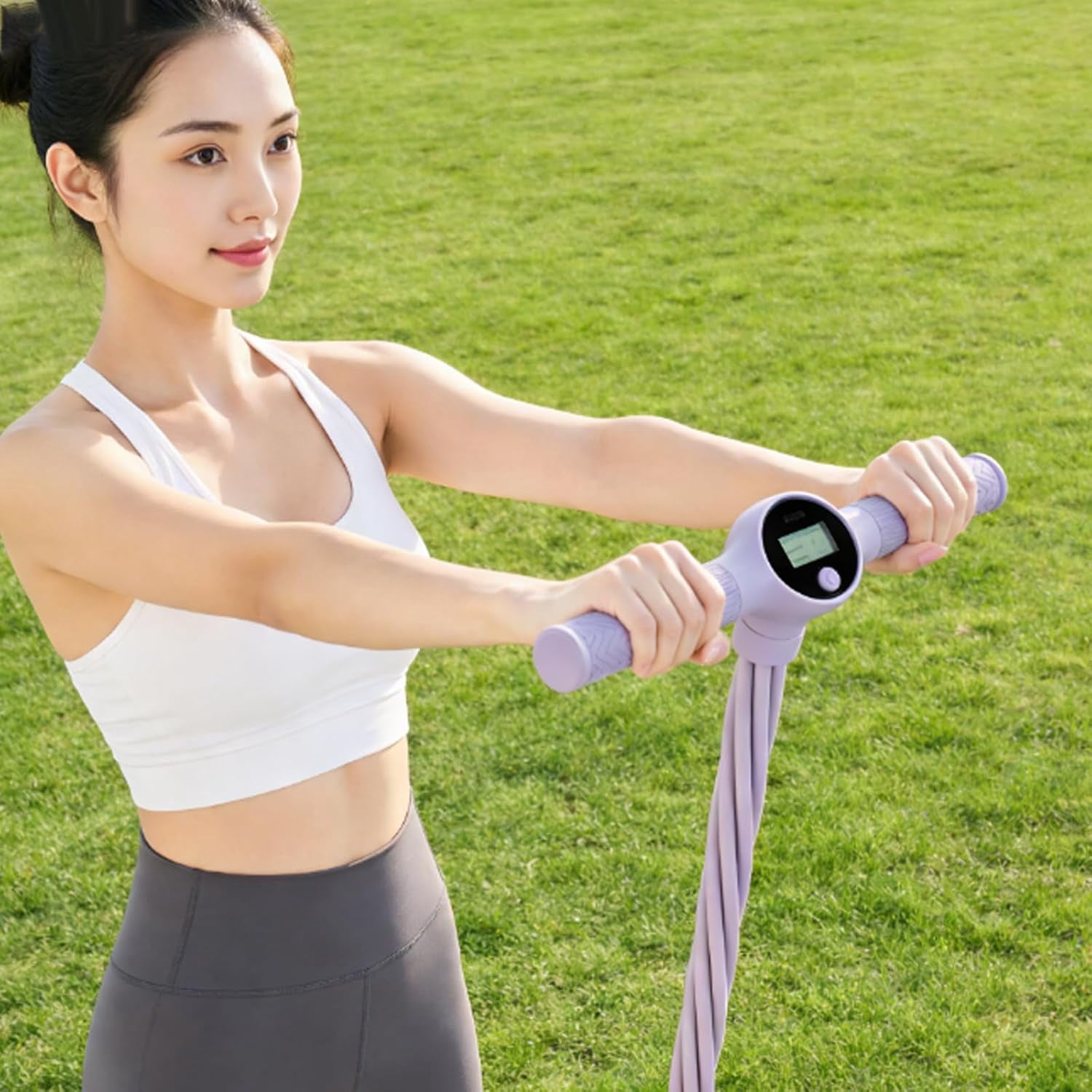 Smart Foot Pedal Puller with Digital Counter, 6-Tube Resistance Bands for Full Body Stretching Yoga, Home Gym Fitness Equipment with Handles