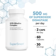 SuperSmart SOD-Gliadins Complex 500mg per Day (High Potency) - Superoxide Dismutase Supplement - Melon Extract Concentrate & Antioxidant | Non-GMO - 60 Vegetarian Capsules