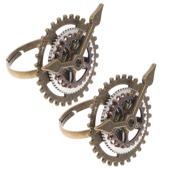 Anillo retro Steampunk de 2 piezas, reloj de 3 anillos, anillo de dedo punk de aleación delicada, anillo de dedo con engranaje creativo para dama.