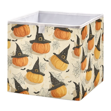 Foldable Fabric Storage Bin Home Cubes Clothing Organizer Bins Large Collapsible Box Basket for Home Organizer Halloween Pumpkins and Spider Webs