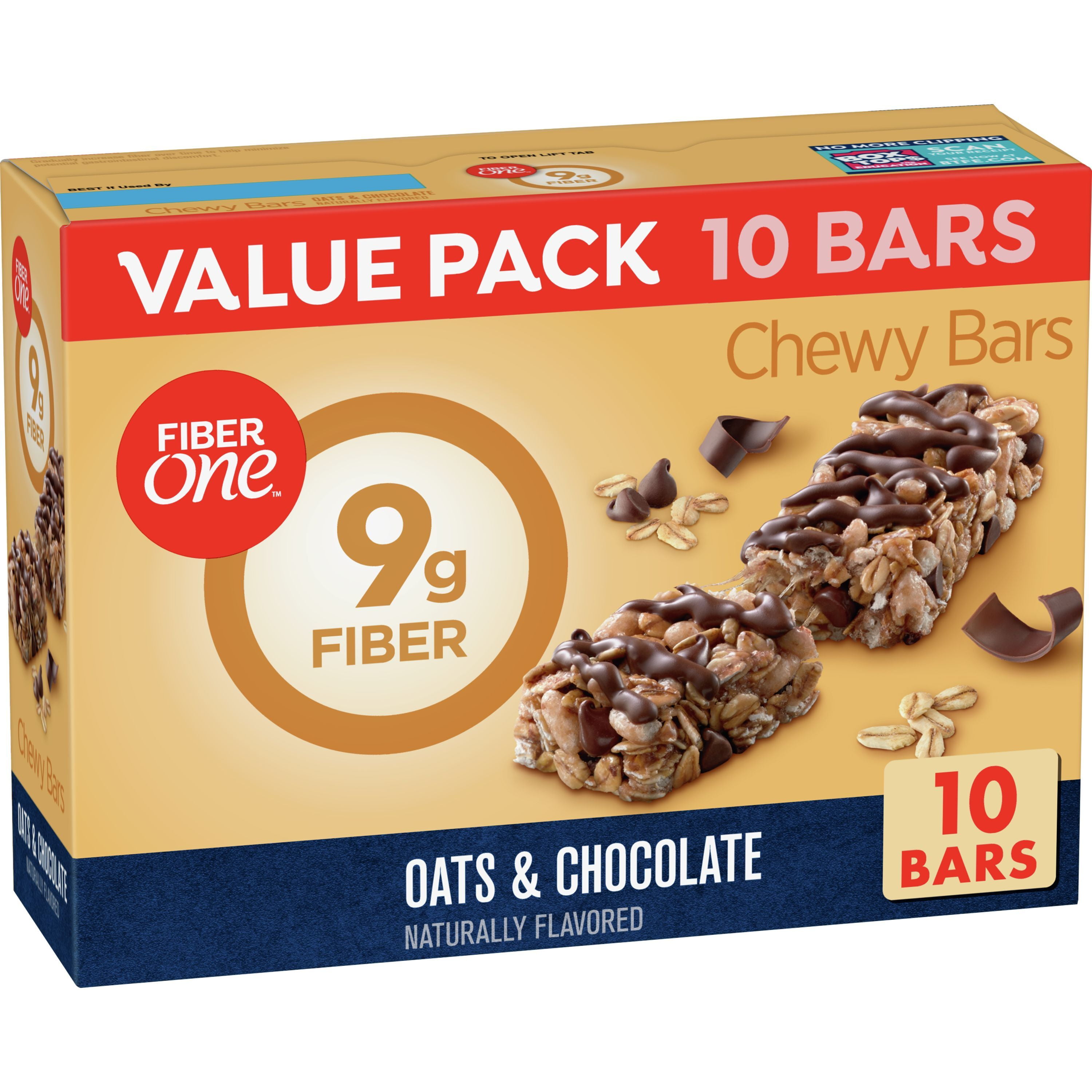 Fiber One Chewy Bars, Oats & Chocolate, Fiber Snacks, 14.1 oz, 10 ct