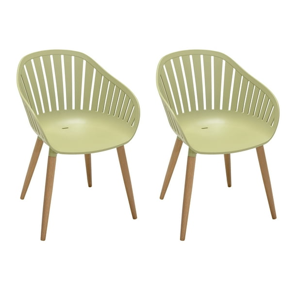 Nassau Outdoor Arm Dining Chairs in Sage Green Finish with Wood legs