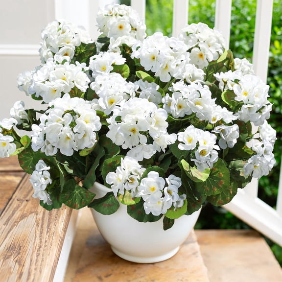 Lumikrypt 6 Bundles Artificial Geranium Fake Flowers, Silk Geraniums White Flower, UV Resistant & Fade Resistant Fake Flowers for Indoor/Outdoor Garden Porch Decor