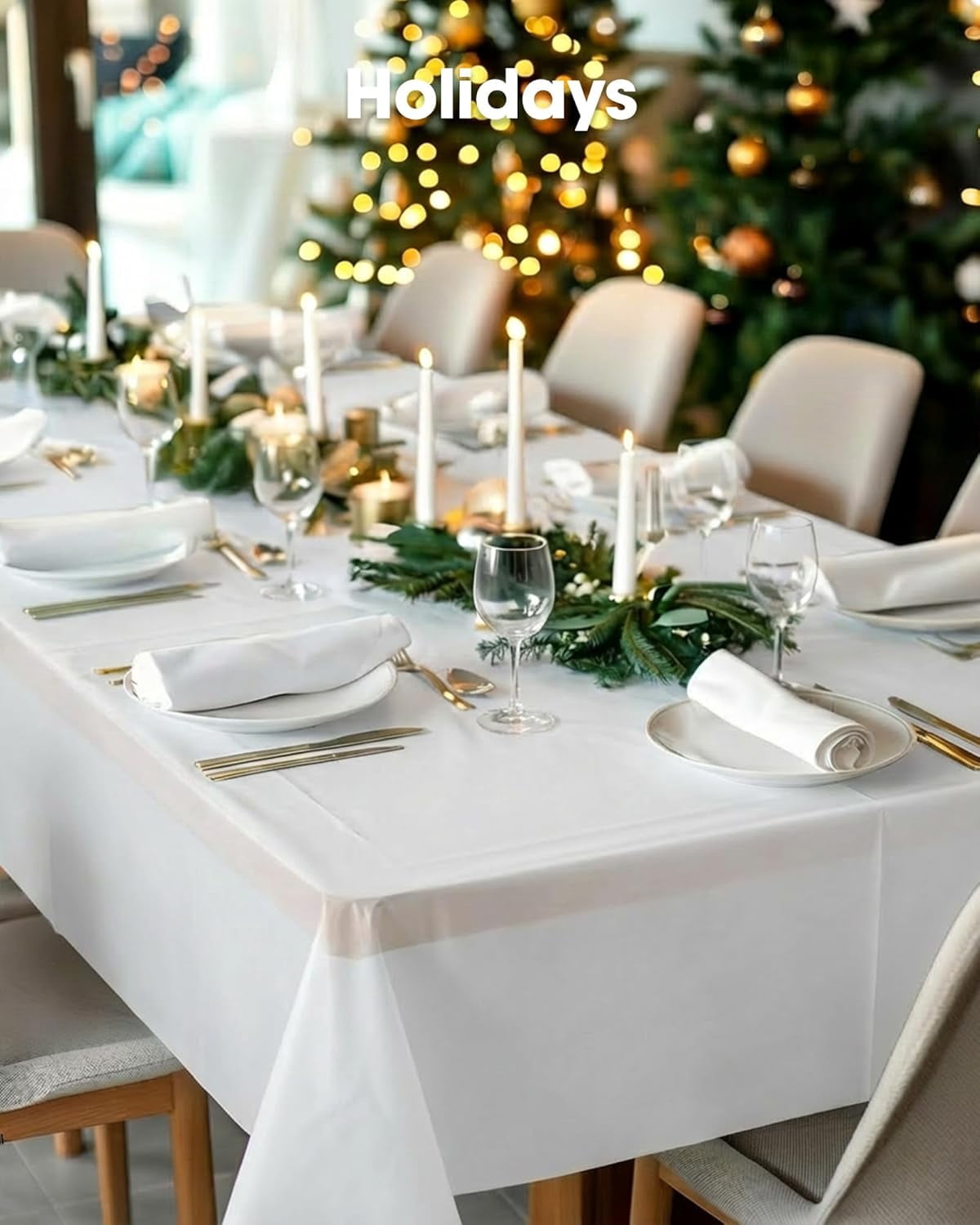 LDNIO White Disposable Tablecloth Plastic Table Cloths 54"x 108" Heavy Duty Rectangular Tables Covers for Party, Event & Wedding