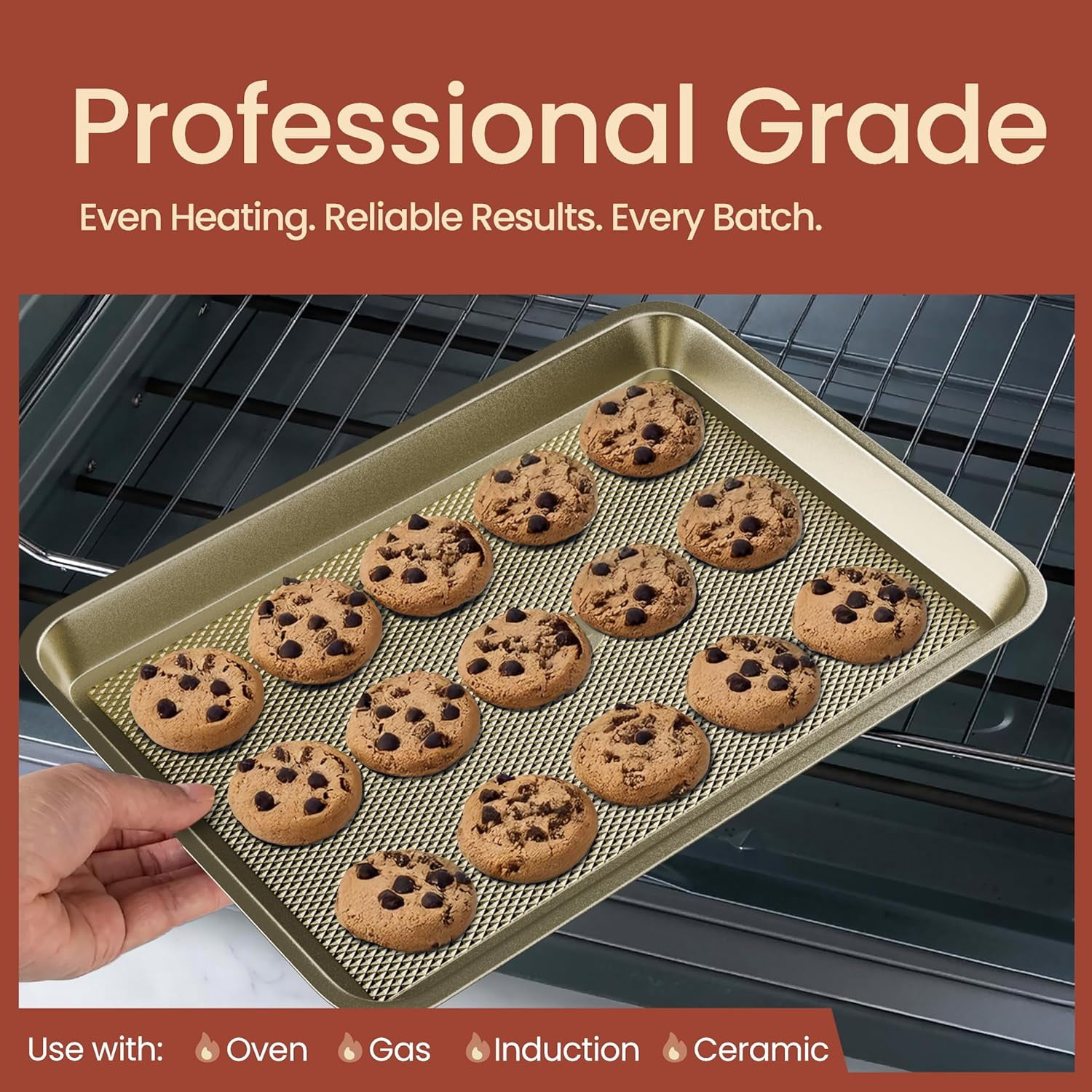 Bakken Diamond Bottom Cookie Sheet Set of 2, Nonstick Carbon Steel Baking Pans, Stackable, Oven Safe 450°F, Small & Medium